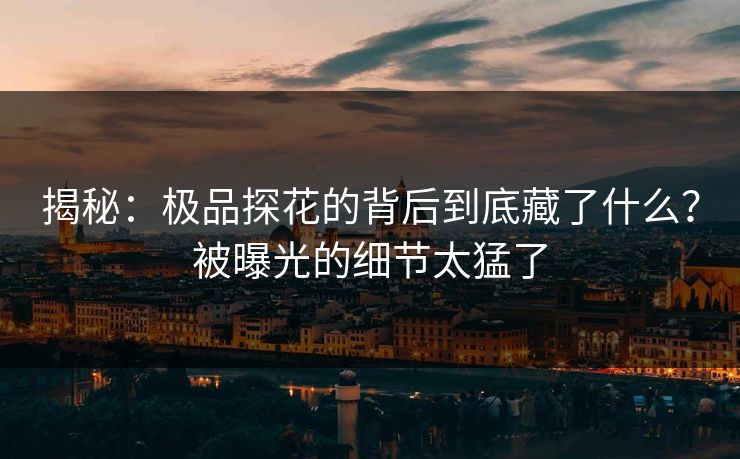 揭秘：极品探花的背后到底藏了什么？被曝光的细节太猛了