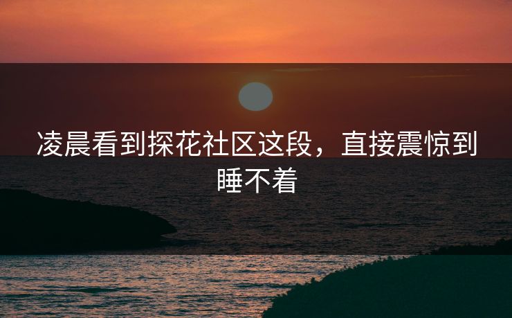 凌晨看到探花社区这段，直接震惊到睡不着