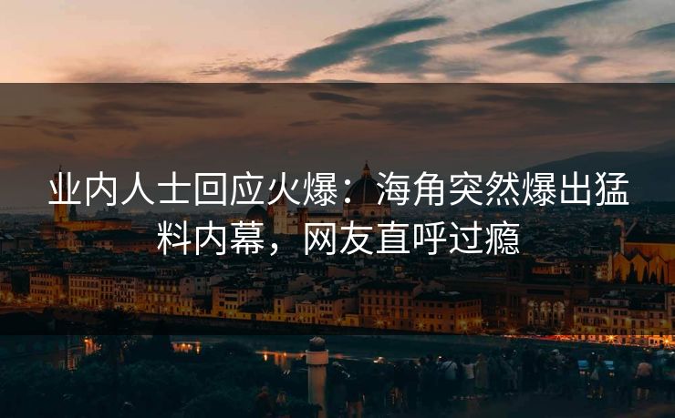 业内人士回应火爆：海角突然爆出猛料内幕，网友直呼过瘾