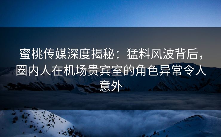 蜜桃传媒深度揭秘：猛料风波背后，圈内人在机场贵宾室的角色异常令人意外