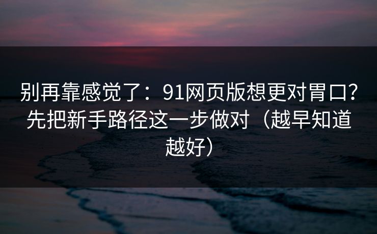 别再靠感觉了：91网页版想更对胃口？先把新手路径这一步做对（越早知道越好）